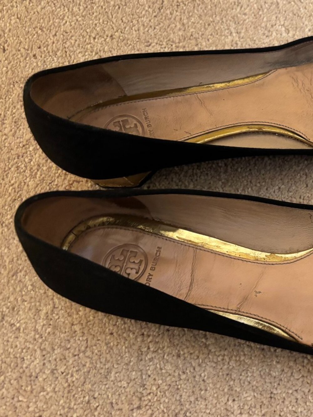 Tory Burch Black Flats Regina Square Toe Low Block Heels Size 11 - Picture 5 of 7